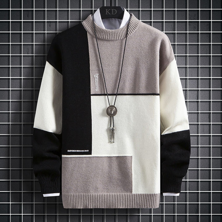 Herren blockfarbiger Oversize-Feinstrickpullover mit Stehkragen und gerippten Bündchen Nord Taschen
