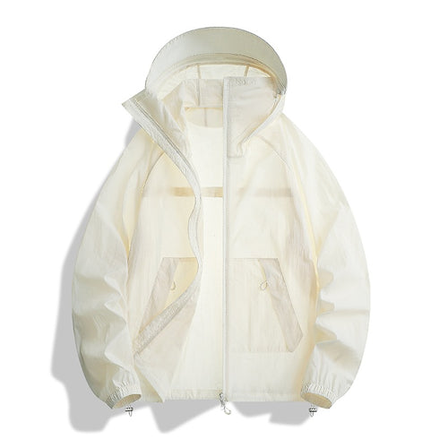 Herren Leichte wind- und wasserabweisende Kapuzen-Übergangsjacke mit verstellbarer Saumzug und Zwei-Wege-Reißverschluss Nord Taschen