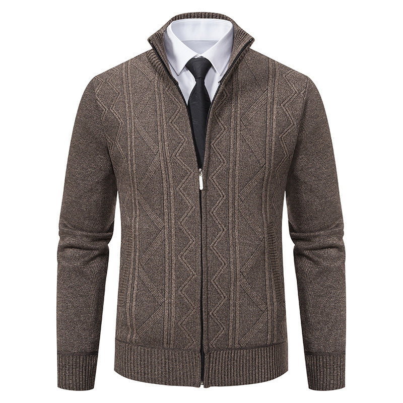 Herren Strickjacke mit Reißverschluss, Stehkragen und strukturierter Zopfmuster-Optik Nord Taschen