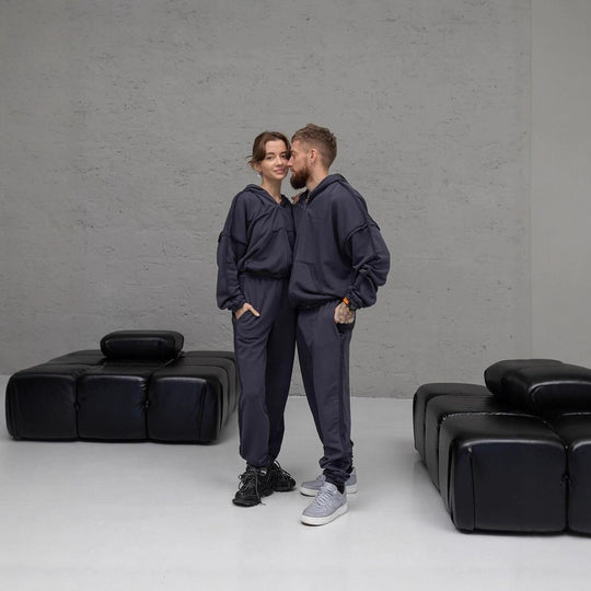 Unisex Oversize Hoodie-Set aus weichem Fleece mit Reißverschluss und Jogginghose Nord Taschen