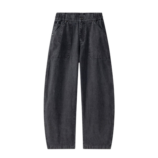 Damen Weite Utility-Jeanshose mit hoher Taille und großen aufgesetzten Taschen Nord Taschen
