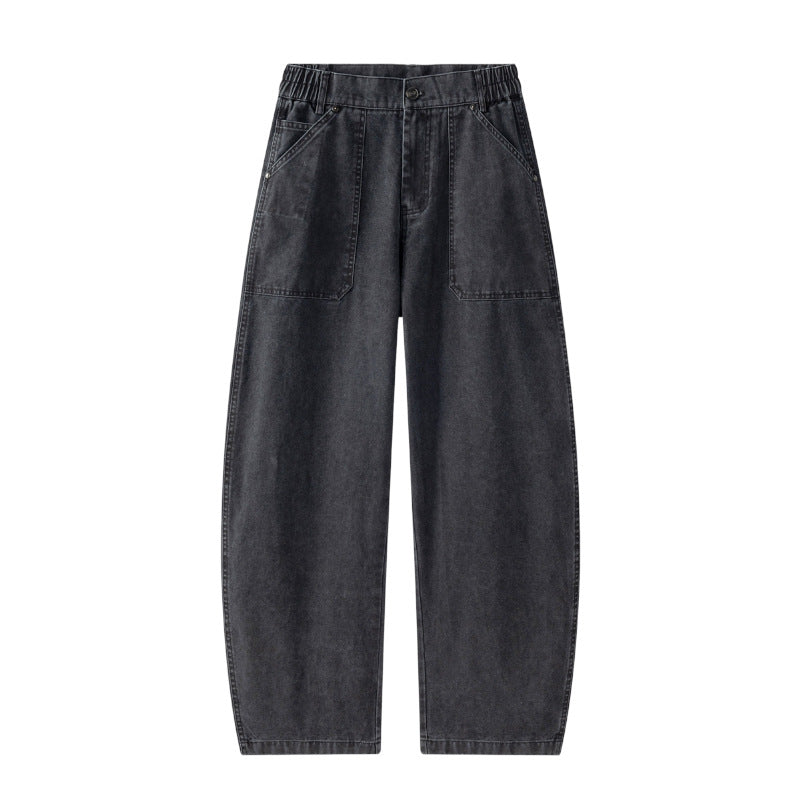 Damen Utility-Denimhose mit hoher Taille, extra weitem Bein und aufgesetzten Taschen Nord Taschen