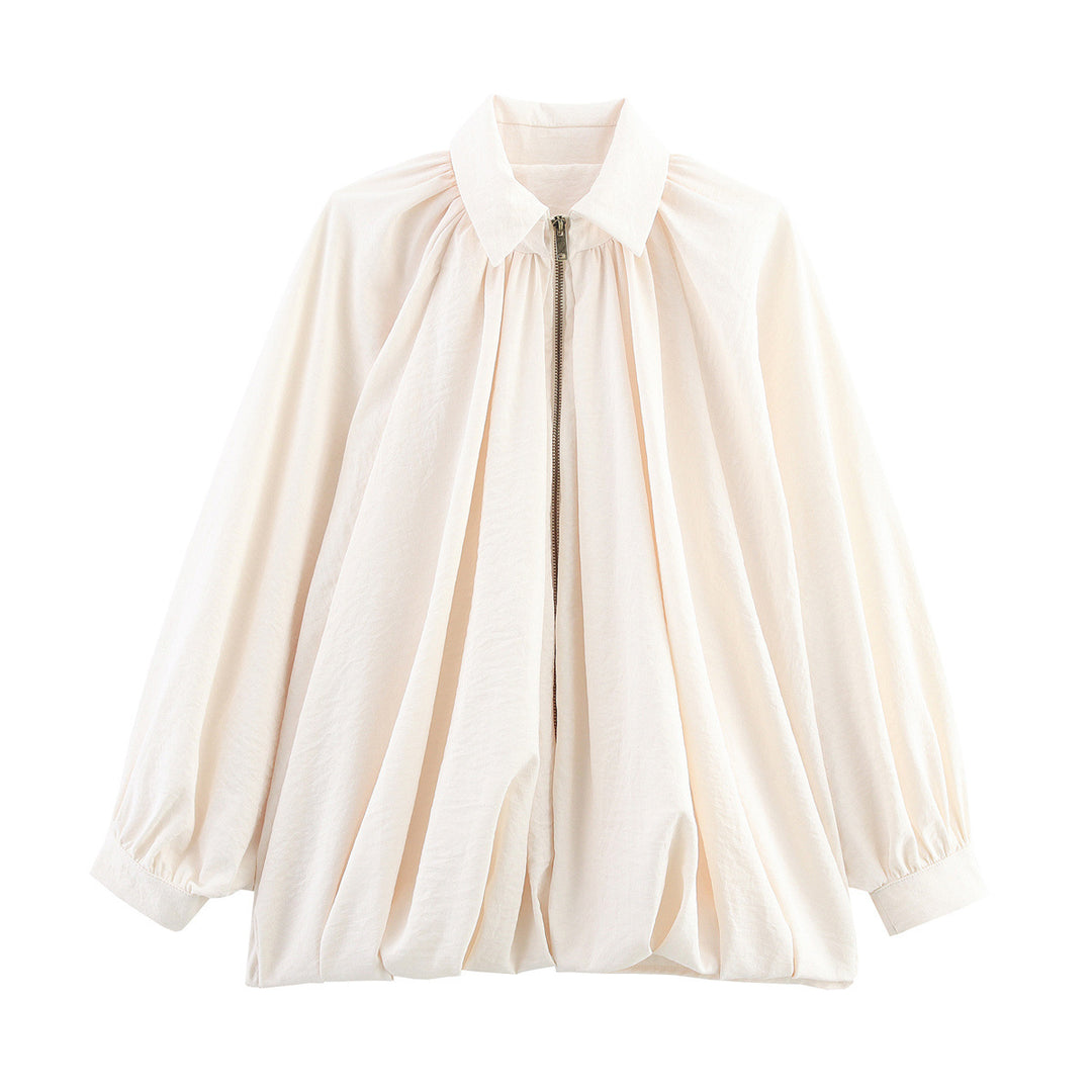 Damen Weite plissierte Cape-Übergangsjacke mit Reißverschluss und ballonförmigem Saum Nord Taschen