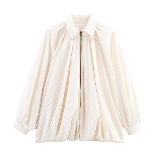 Damen Weite plissierte Cape-Übergangsjacke mit Reißverschluss und ballonförmigem Saum Nord Taschen