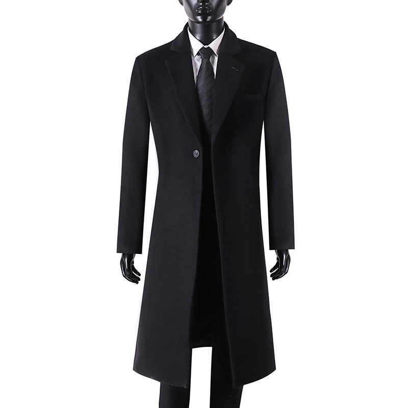 Herren Eleganter langer Einreiher-Wollmantel mit schmalem Revers und taillierter Silhouette Nord Taschen
