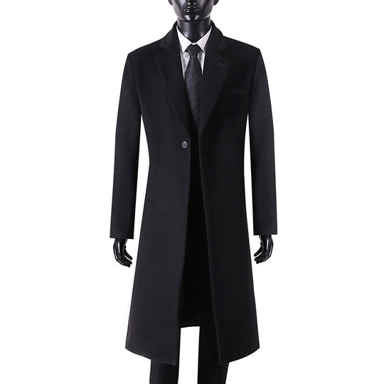 Herren Eleganter langer Einreiher-Wollmantel mit schmalem Revers und taillierter Silhouette Nord Taschen