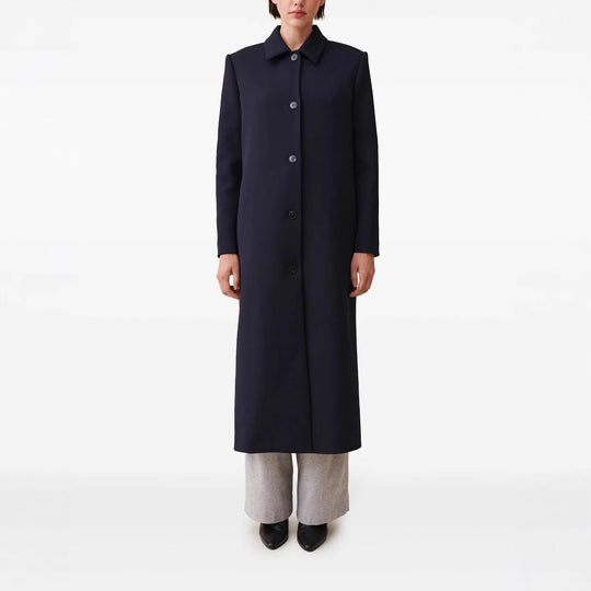 Damen langer minimalistischer Mantel mit geradem Schnitt und Hemdkragen Nord Taschen