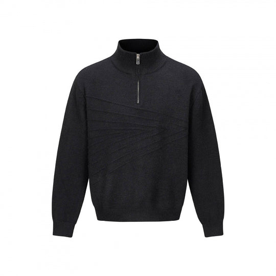 Unisex Feinstrick-Halbzipp-Pullover mit Stehkragen und diagonaler Struktur Nord Taschen