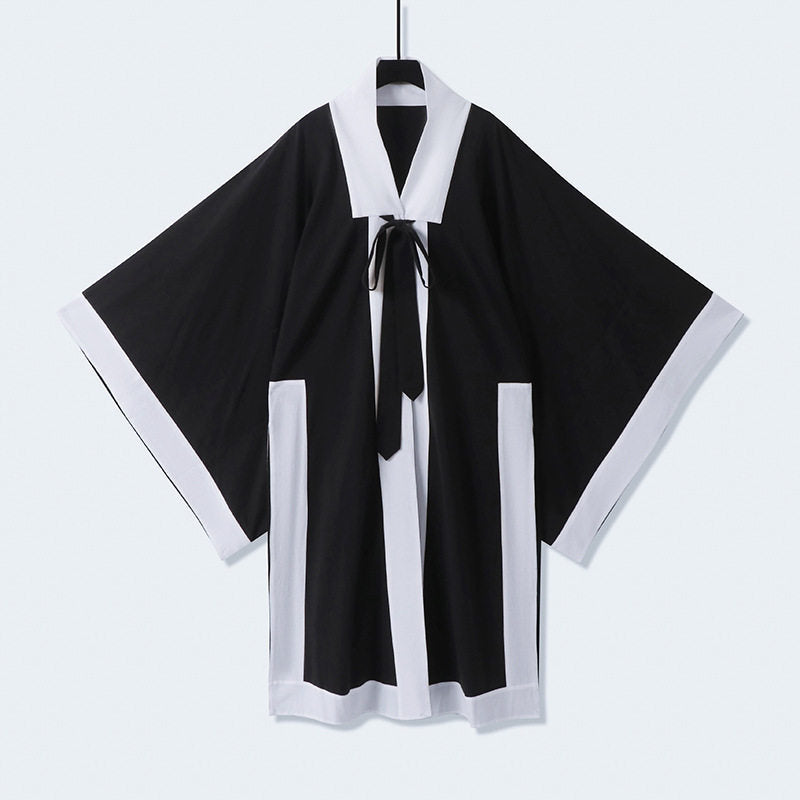 Unisex Oversize Kimono-Cardigan mit Kontrastblende, Bindeband und aufgesetzten Taschen Nord Taschen