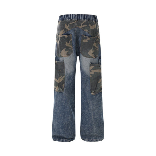 Damen Weite High‑Waist Denim‑Cargohose mit Camouflage‑Einsätzen Nord Taschen