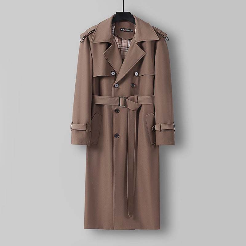 Damen Eleganter lang geschnittener Wollmix-Trenchcoat mit doppelreihiger Knopfleiste und Bindegürtel Nord Taschen