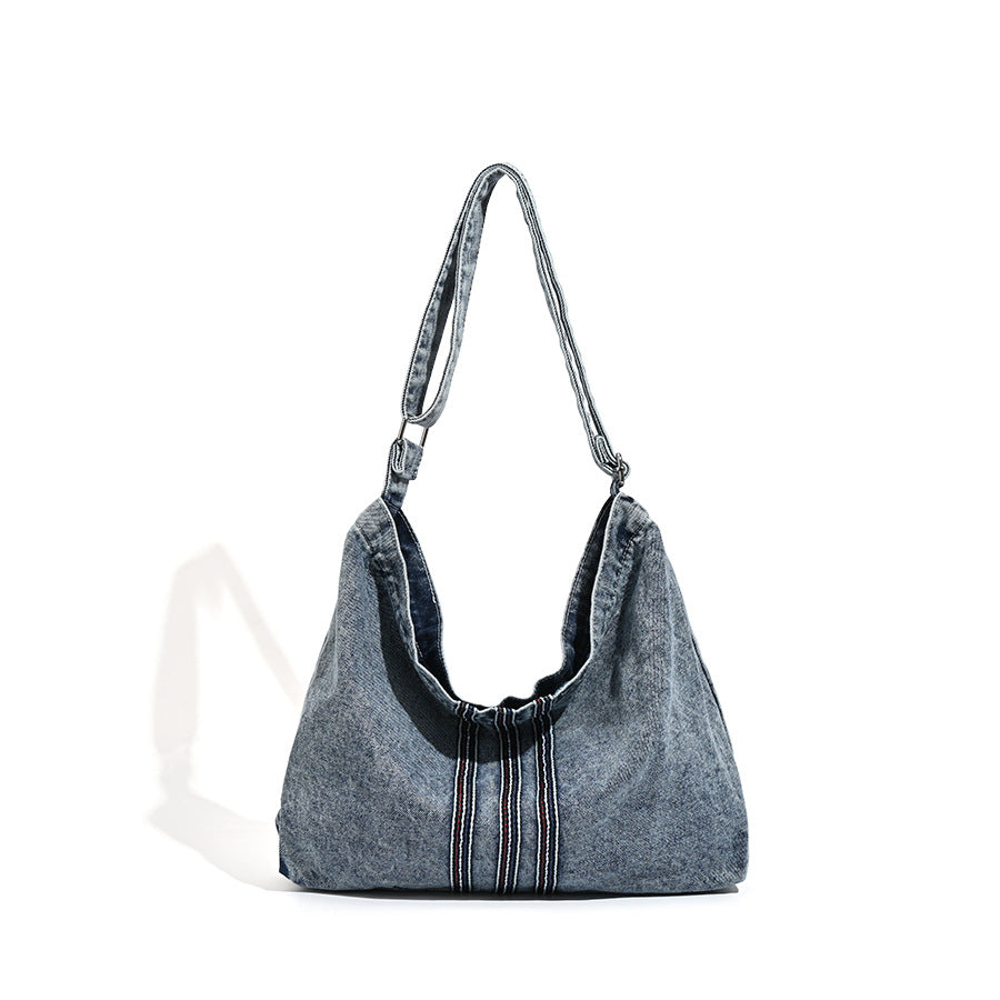 Damen Hobo-Tasche aus strukturiertem Denim mit dekorativem Kordelzug Nord Taschen