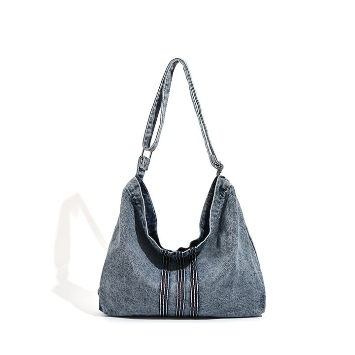 Damen Hobo-Tasche aus strukturiertem Denim mit dekorativem Kordelzug Nord Taschen