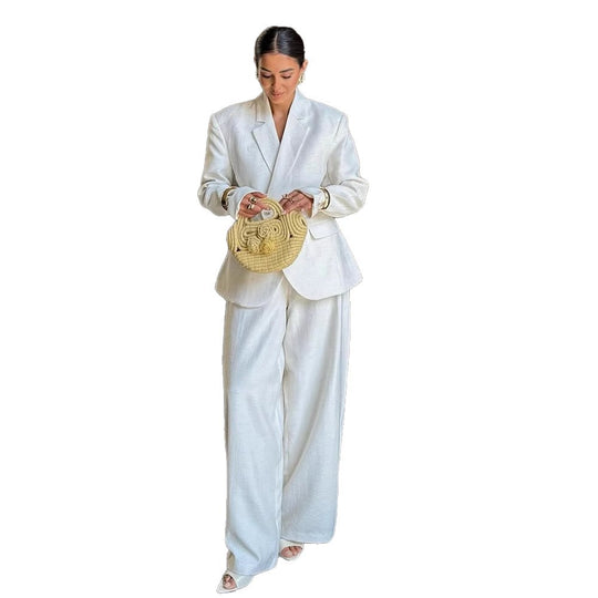 Damen Oversize-Leinenblazer mit strukturierter Schulter und tailliertem Saum Nord Taschen