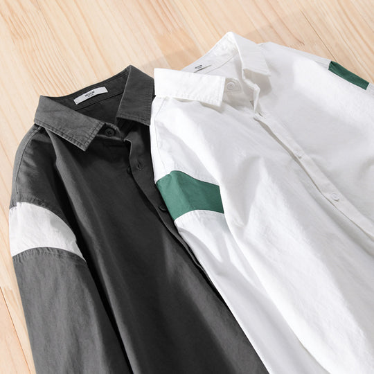 Herren Leichtes Baumwoll-Layering-Hemd mit Kontrastschulterpaneel und innenliegendem T-Shirt Nord Taschen