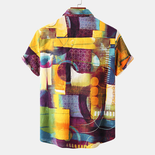 Herren Kurzarmhemd mit kreativem Abstract-Design Nord Taschen