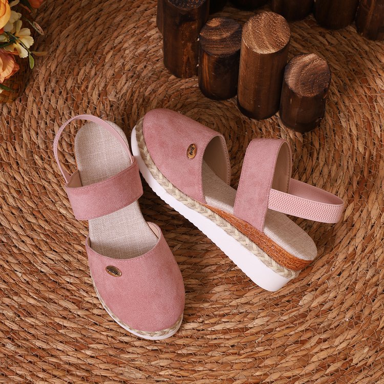 Damen  Espadrille-Keilpantoletten mit elastischem Fersenriemen, Veloursoptik-Obermaterial und geflochtenem Jute-Plateau Nord Taschen