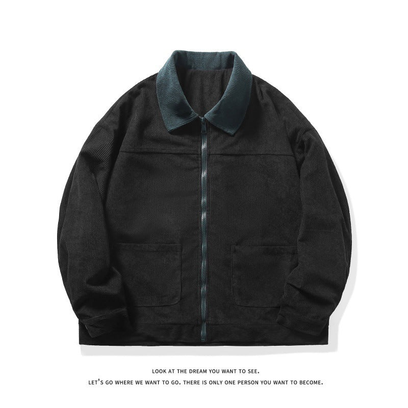 Herren gefütterte Cordjacke mit Kontrastkragen und Frontreißverschluss Nord Taschen