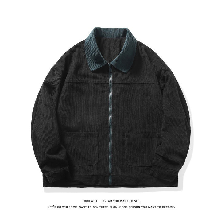 Herren gefütterte Cordjacke mit Kontrastkragen und Frontreißverschluss Nord Taschen