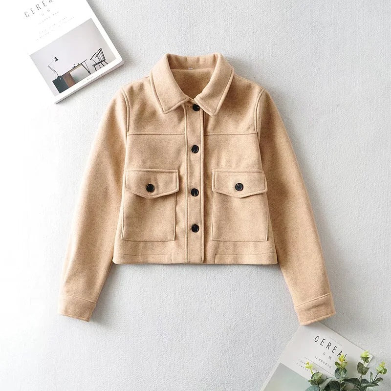 Damen Kurze Wollmix-Übergangsjacke mit aufgesetzten Pattentaschen Nord Taschen