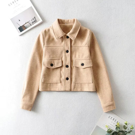 Damen Kurze Wollmix-Übergangsjacke mit aufgesetzten Pattentaschen Nord Taschen