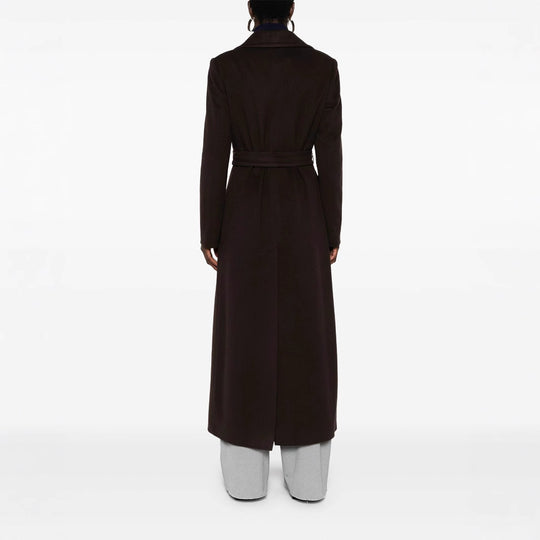 Damen Langer Wickelcoat aus Wollmix mit Bindegürtel und breitem Revers Nord Taschen