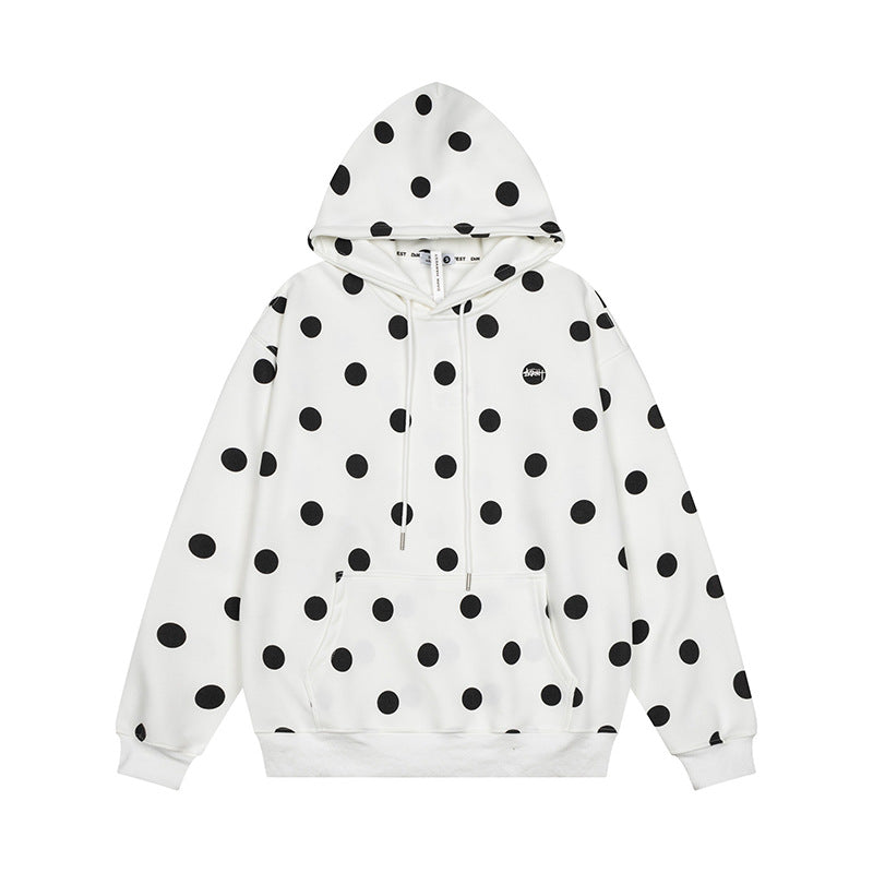 Damen Oversize-Kapuzenpullover mit Polka-Dot-Allover und Kängurutasche Nord Taschen