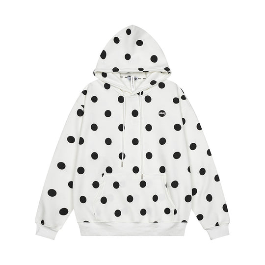 Damen Oversize-Kapuzenpullover mit Polka-Dot-Allover und Kängurutasche Nord Taschen
