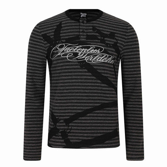 Herren Gestreiftes Longsleeve-Henley mit Knopfleiste und Typo-Print Nord Taschen
