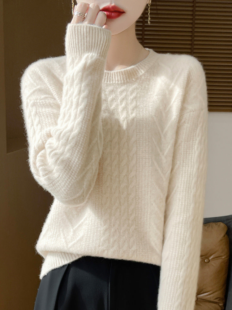 Damen Kurzpullover mit Zopfmuster, Rundhals und kaschmirähnlicher Weichheit Nord Taschen