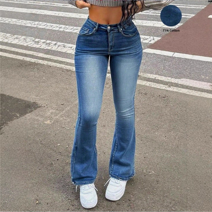 Damen Hochtaillierte Bootcut-Jeans mit formendem Bund und leichtem Schlag Nord Taschen