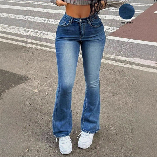 Damen Hochtaillierte Bootcut-Jeans mit formendem Bund und leichtem Schlag Nord Taschen