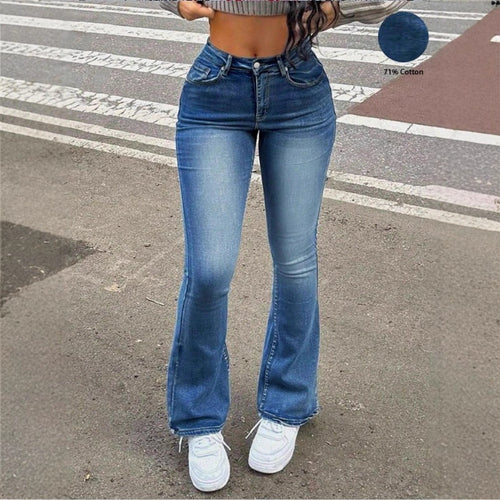 Damen Hochtaillierte Bootcut-Jeans mit formendem Bund und leichtem Schlag Nord Taschen