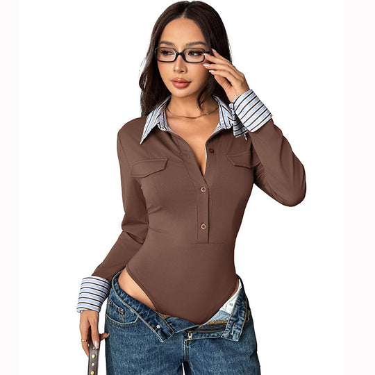 Damen Eleganter Body mit Hemdblusenkragen Nord Taschen