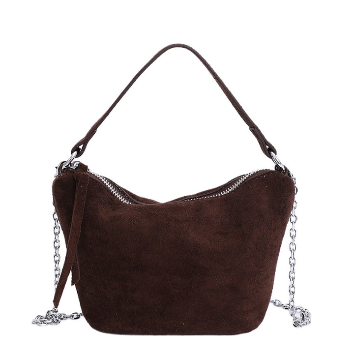 Damen Veloursleder Hobo-Tasche mit dekorativem Kettenhenkel Nord Taschen