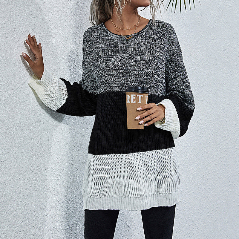 Damen Oversize Strickpullover mit Colorblock‑Einsätzen, Rundhals und Tunika‑Silhouette Nord Taschen