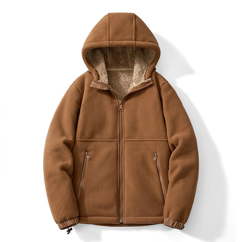 Herren Kapuzen-Fleecejacke mit Teddy-Innenfutter, durchgehendem Reißverschluss und winddichten Bündchen Nord Taschen