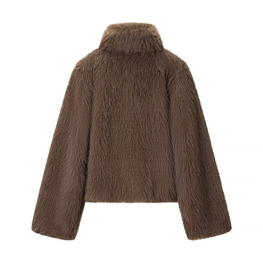 Damen Kurze Kunstfelljacke mit hohem Stehkragen und Oversized‑Silhouette Nord Taschen