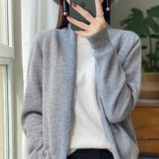 Damen Offener Feinstrick-Cardigan im Mohair‑Look mit geradem Saum und schmalen Bündchen Nord Taschen