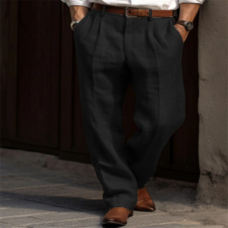 Herren Bundfalten-Leinenchino mit hohem Bund weitem Bein und klassischem Seitentaschenschnitt Nord Taschen