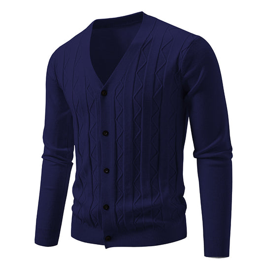 Herren V-Ausschnitt Strickjacke mit dezenter Zopfmusterstruktur und durchgehender Knopfleiste Nord Taschen