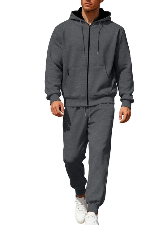 Herren nan Kapuzensweat-Set mit durchgehendem Reißverschluss, Kängurutasche und konischer Jogginghose mit Reißverschlusstaschen Nord Taschen