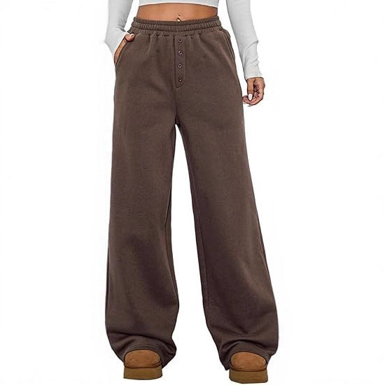 Damen Kuschelige Fleece-Sweatpants mit weitem Bein und hohem Elastikbund Nord Taschen
