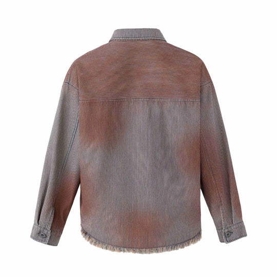 Damen Overshirt-Jacke aus gestreiftem Denim mit Fransen und Used-Details Nord Taschen