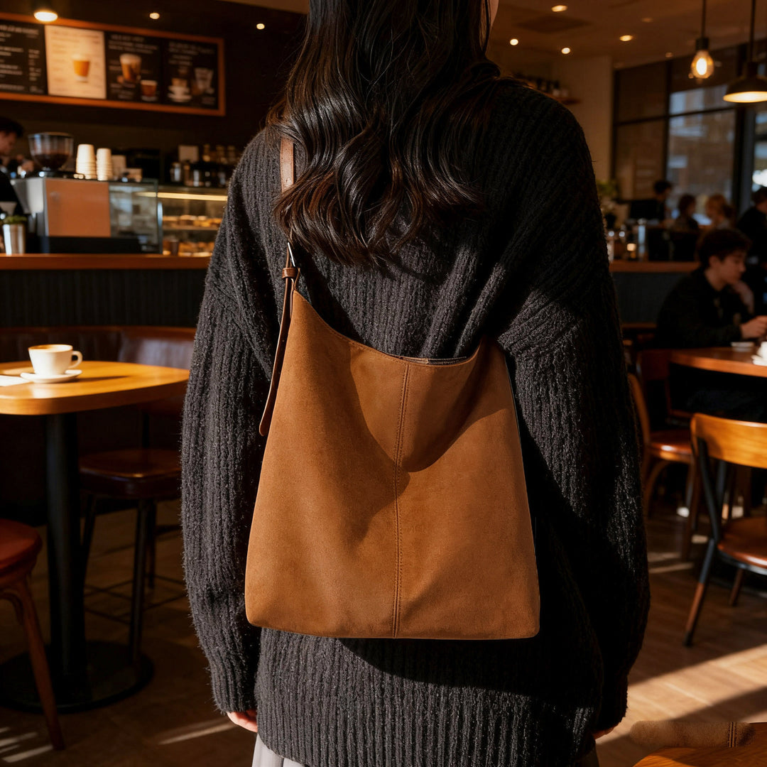 Damen Hobo-Tasche aus weichem Veloursleder mit geräumigem Innenraum und praktischem Tragegriff Nord Taschen