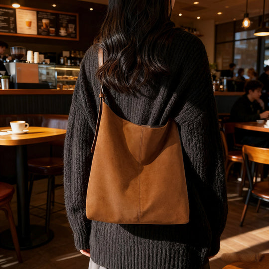 Damen Hobo-Tasche aus weichem Veloursleder mit geräumigem Innenraum und praktischem Tragegriff Nord Taschen