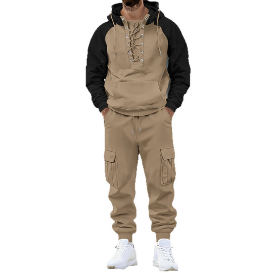 Herren Kapuzen-Sweatshirt mit vorn geschnürter Blende, Raglanärmeln und Kängurutasche Nord Taschen