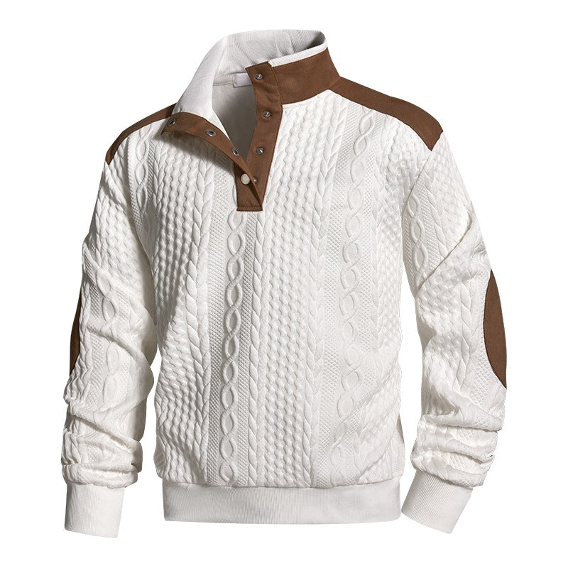 Herren Strickpullover mit Zopfmuster, Stehkragen und Kontrast‑Schulter- & Ellbogenpatches Nord Taschen