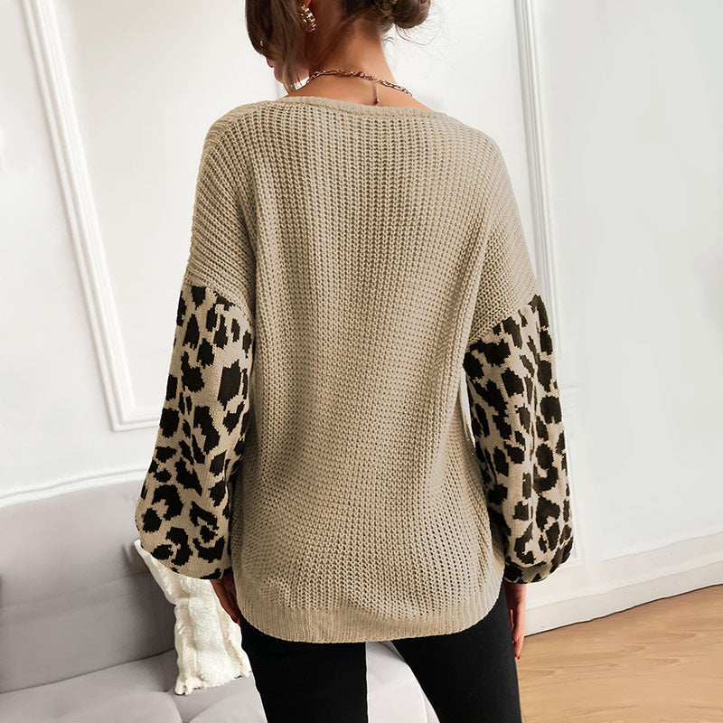 Damen Oversize Strickpullover mit Balloonärmeln und Animal-Jacquard Nord Taschen