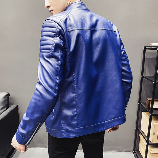 Herren schlanker Kunstleder-Moto-Blouson mit ergonomischen Nähten, Rippenstepp an Schultern und verdeckten Reißverschlusstaschen Nord Taschen